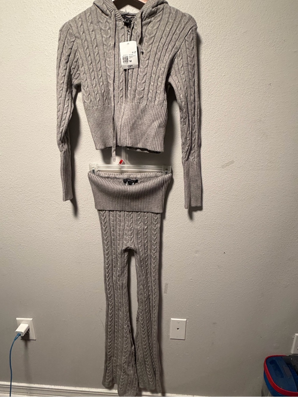 Fashion Nova Gray Cable Knit Two-Piece Set – Size Medium
